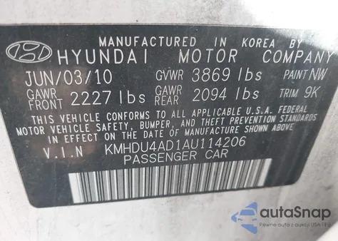 2010 Hyundai Elantra Gls из США, поврежденный, VIN KMHDU4AD1AU114206